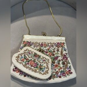 Vintage Petit Point Floral Needlepoint Floral Tapestry Micro Embroidery Purse